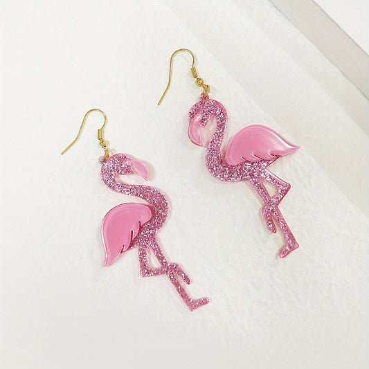 Western Style Pink Flamingo Earrings Acrylic Jewelry