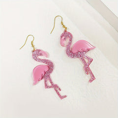 Western Style Pink Flamingo Earrings Acrylic Jewelry
