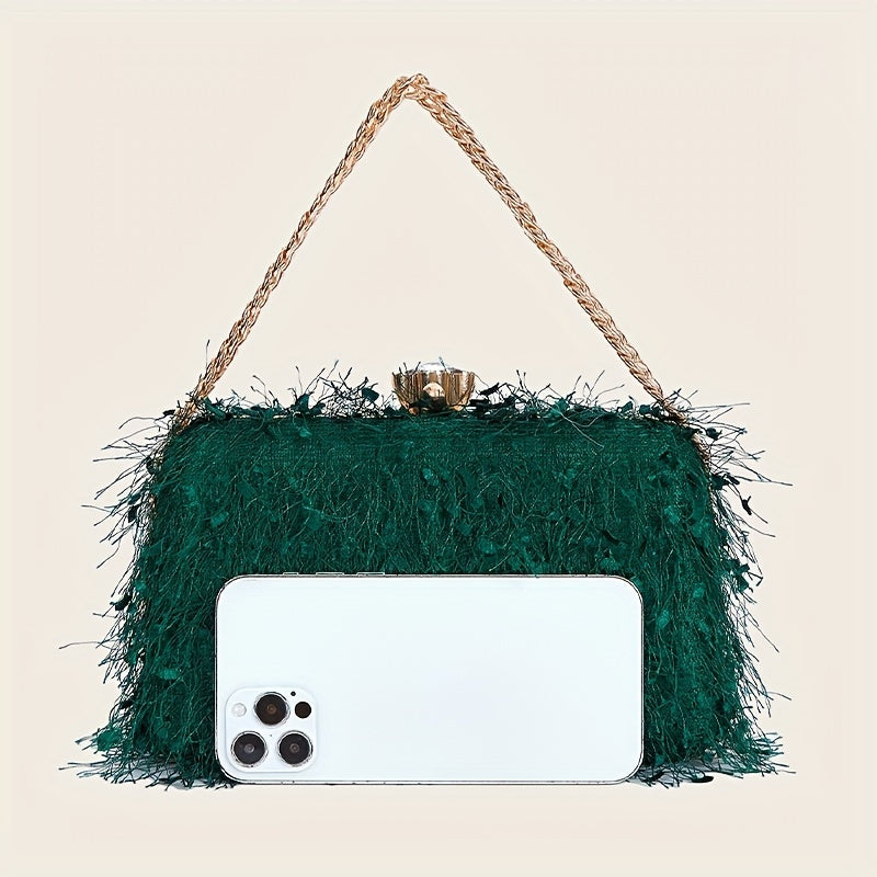 Feather Evening Bag Chain Clutch Clip Purse Women's Handbags