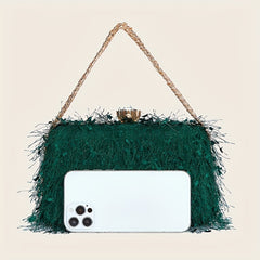 Feather Evening Bag Chain Clutch Clip Purse Women's Handbags
