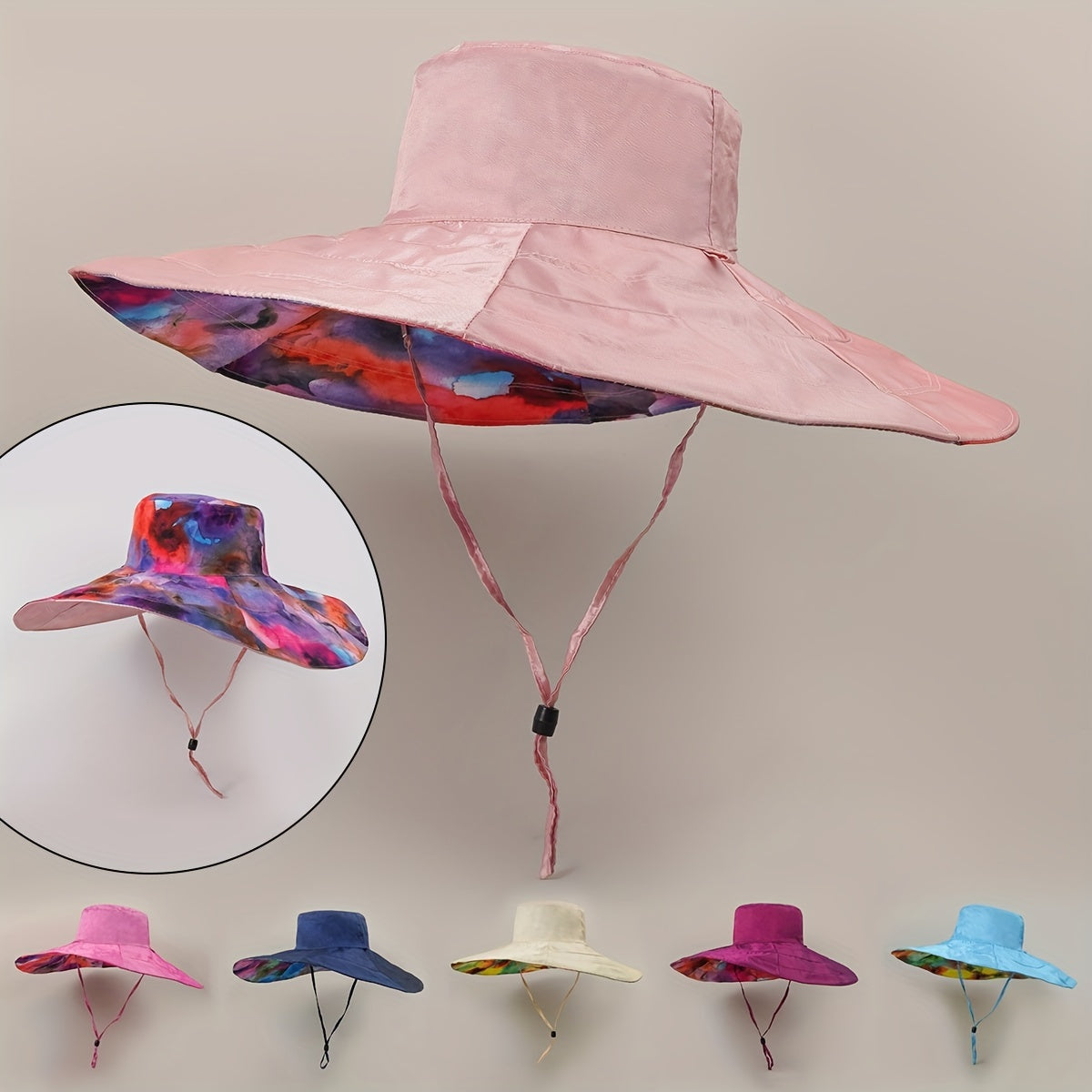 Tie Dye Print Reversible Sun Hat Wide Brim Bucket Hat UV Protection