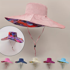 Tie Dye Print Reversible Sun Hat Wide Brim Bucket Hat UV Protection