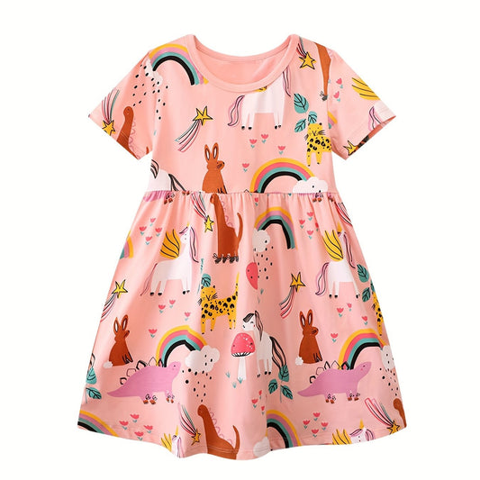 Toddler Girls Unicorn Graphic Cotton Princess Dress