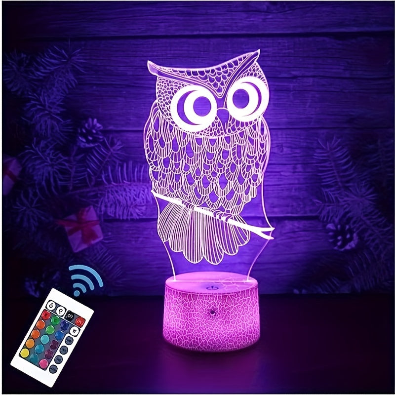 Owl Night Light 16 Colors Remote Control Smart Touch Dimmable 3D Lamp
