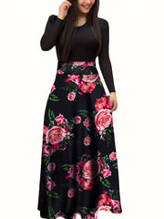 Floral Print Long Sleeve Maxi Dress Women's Clothing