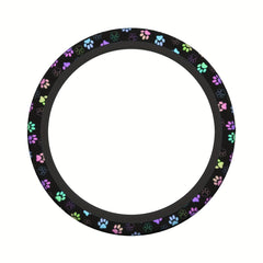 Colorful Paw Print Steering Wheel Cover Soft Anti Slip 38 1 Cm Durable Car Decor