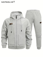 Men's Zip Up Hooded Jacket & Stretch Joggers Set