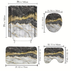 Marble Pattern Shower Curtain Set 4Pcs