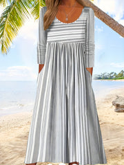  Boho Stripe Maxi Dress with Pockets