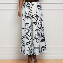 Women's Plus Abstract Figure Print High Rise Wide Leg Trousers