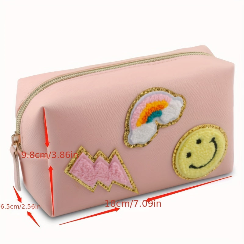 Lightning Cloud Heart Patch Cosmetic Pouch Makeup Bag Travel Zipper Pouch