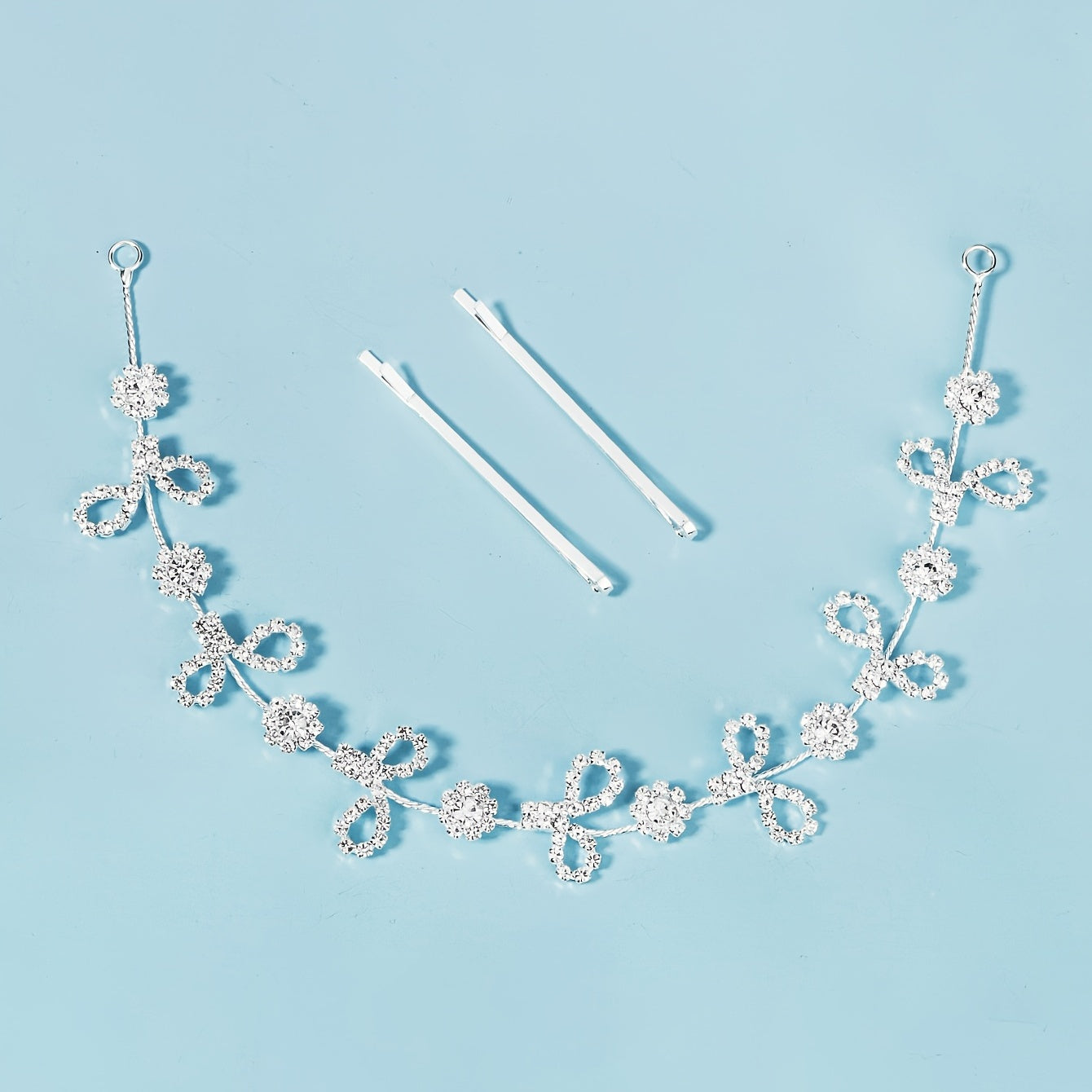 Crystal Silk Wedding Headband Rhinestone Bridal Headpiece Silver