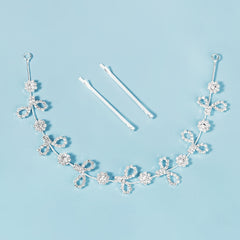Crystal Silk Wedding Headband Rhinestone Bridal Headpiece Silver