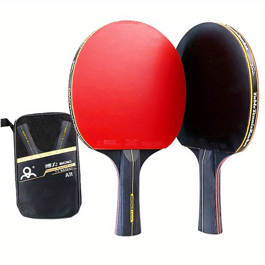 2pcs Prof. Table Tennis Rackets 6 Star Double Sided Rubber Paddle With Bag