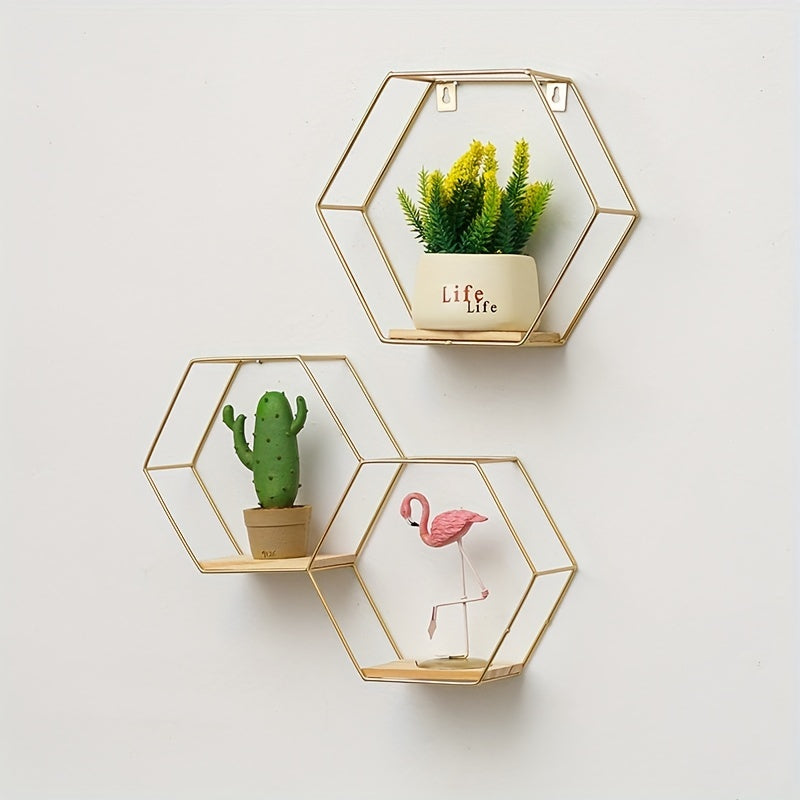 1pc Wall Storage Rack Living Room Decor Wall Pendant Creative Wall Hex