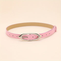 Pink Y2K Thin Belt Rhinestone Oval Pin Buckle PU Leather Waistband