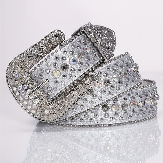 Punk Style Wide Leather Belt with Flower Alloy
