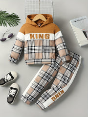 Boys Plaid Hoodie & Pants Set