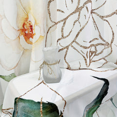 Rose Pattern Sheer Curtain Rod Pocket for Home Decor