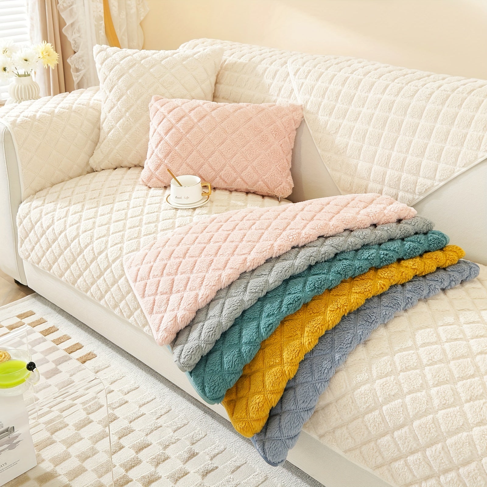 Winter Plush Sofa Cover Non-slip Slipcover Thickened Furniture Protector