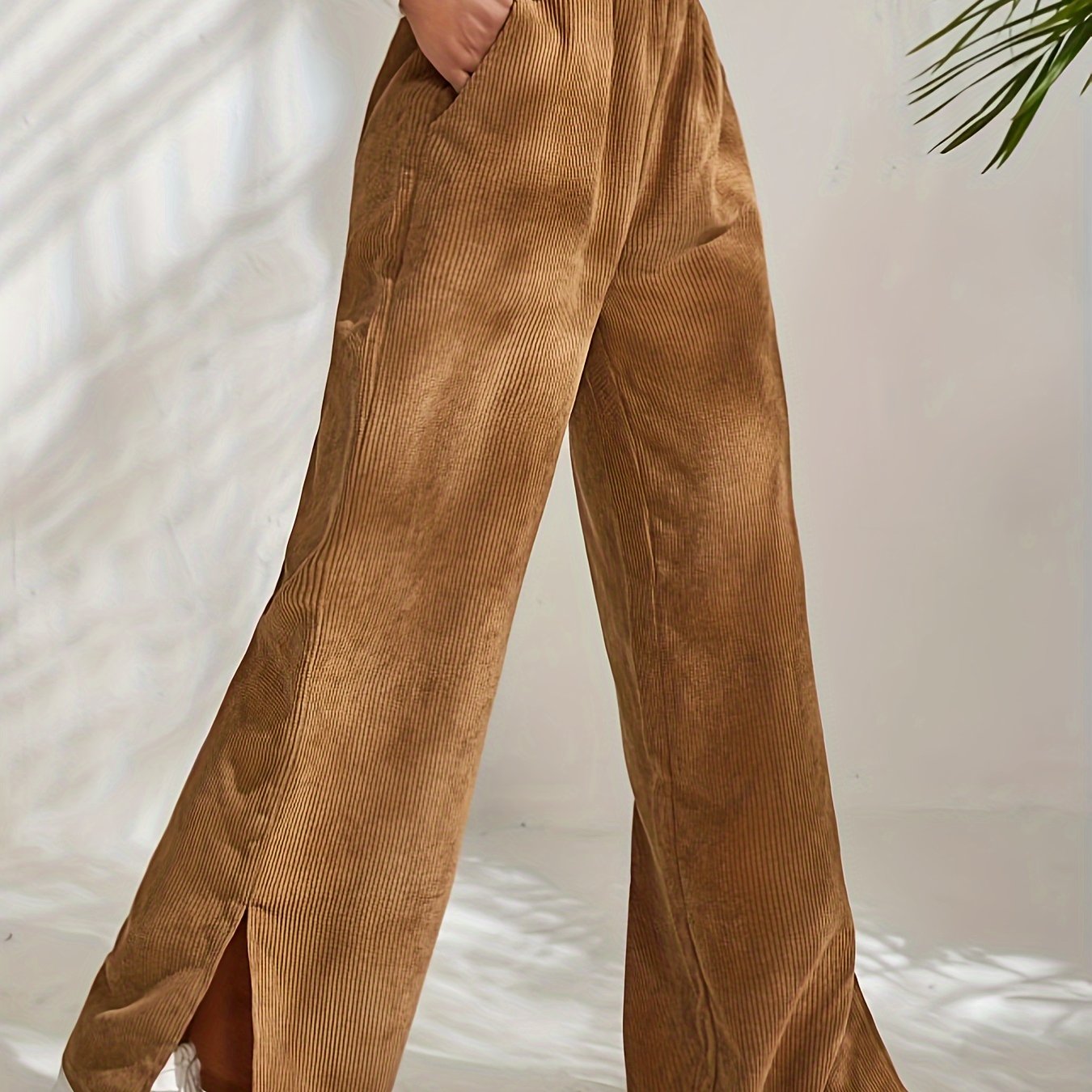 Solid Corduroy High Rise Wide Leg Trousers