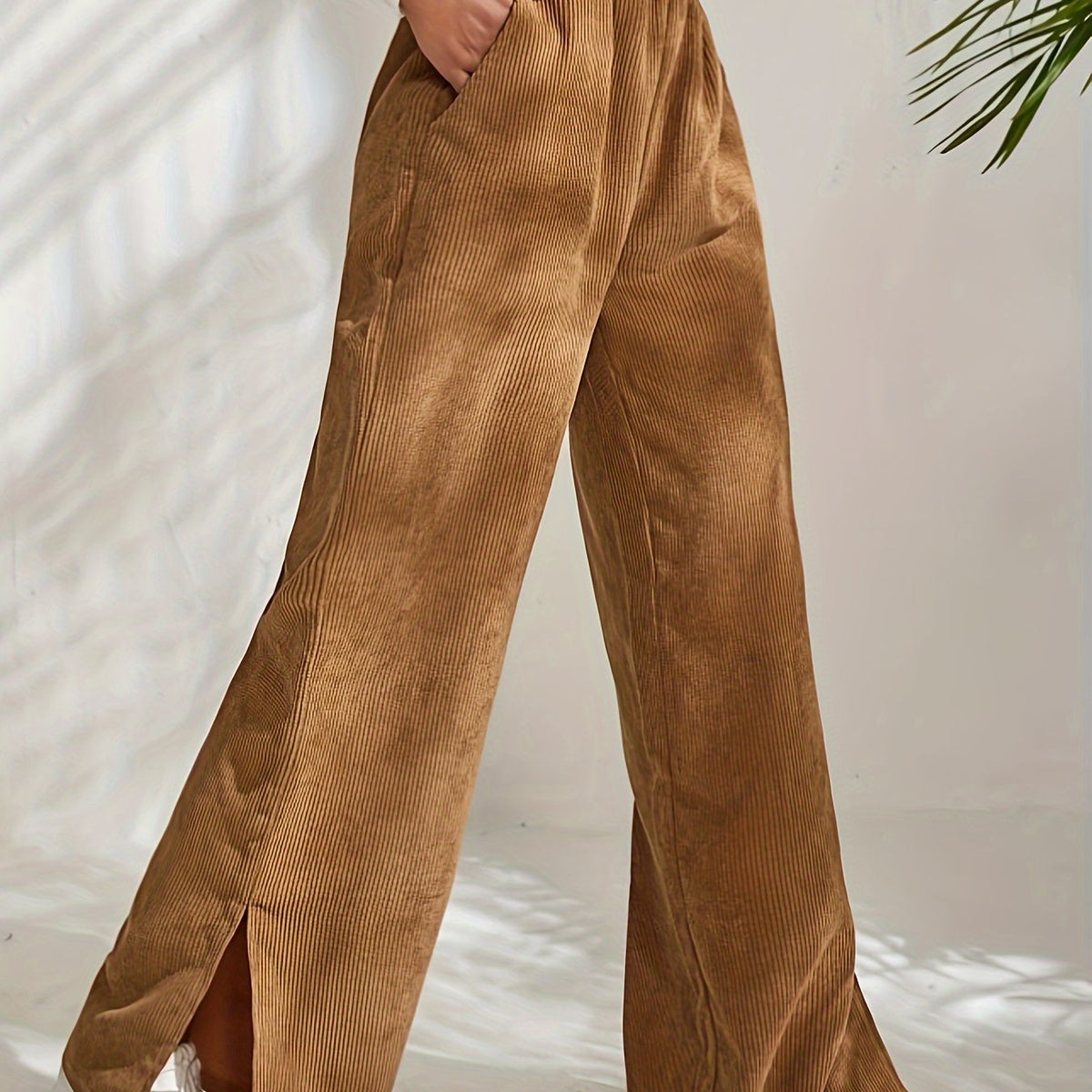  Solid Corduroy High Rise Wide Leg Trousers