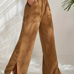  Solid Corduroy High Rise Wide Leg Trousers