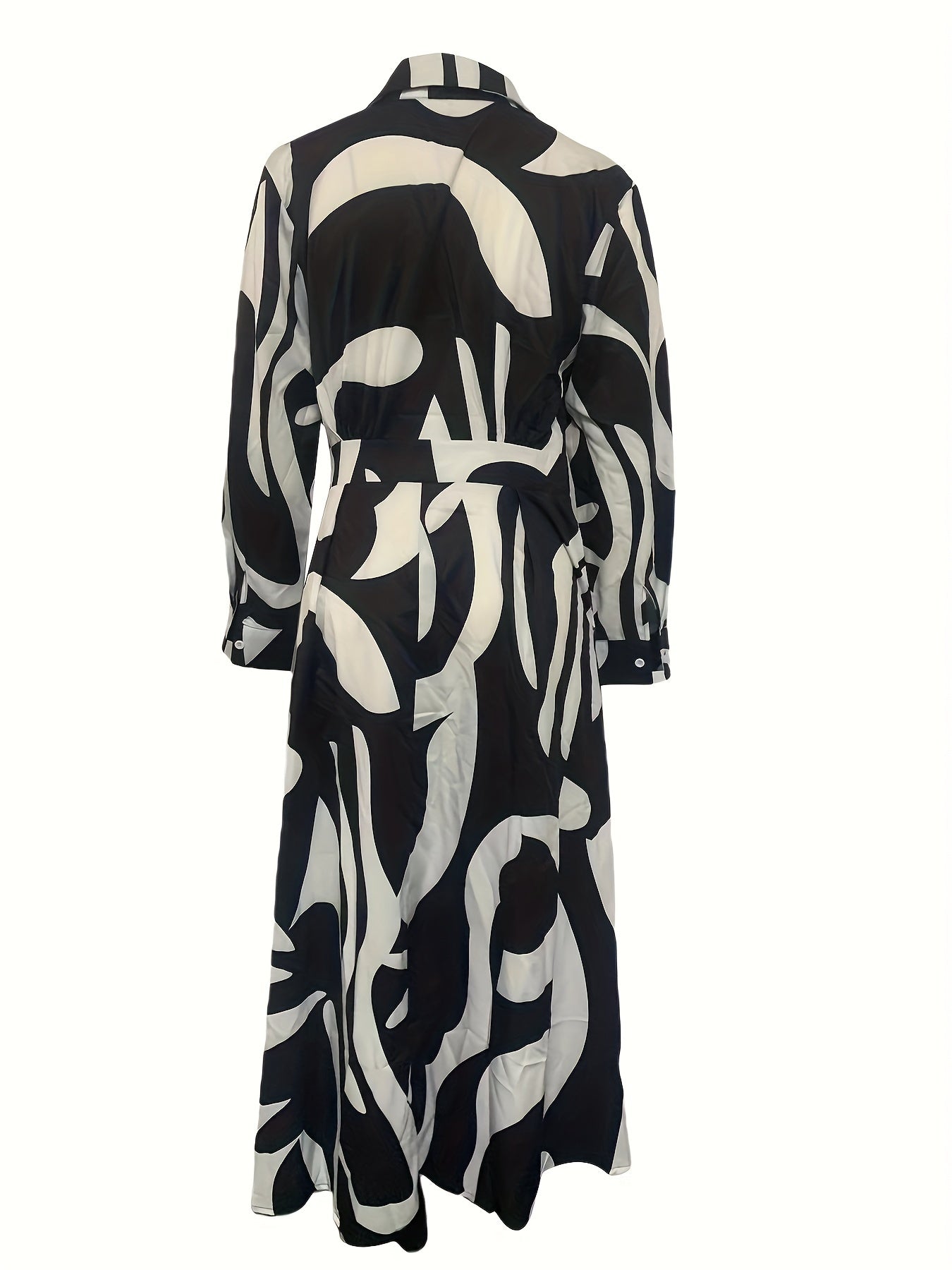 Women's Plus Abstract Stripe Print Long Sleeve Maxi Dress