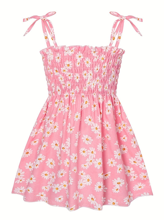 Girls' Daisy Floral Shirred Cami Dress For Party Vacation Outfit