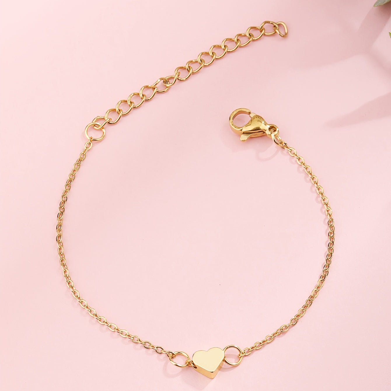 18K Plated Chain Bracelet Heart Beads Stainless Steel Adjustable Hand Jewelry