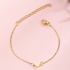 18K Plated Chain Bracelet Heart Beads Stainless Steel Adjustable Hand Jewelry