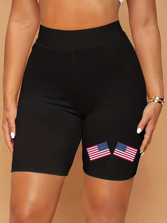 Women's Plus Flag Print High Rise Biker Shorts