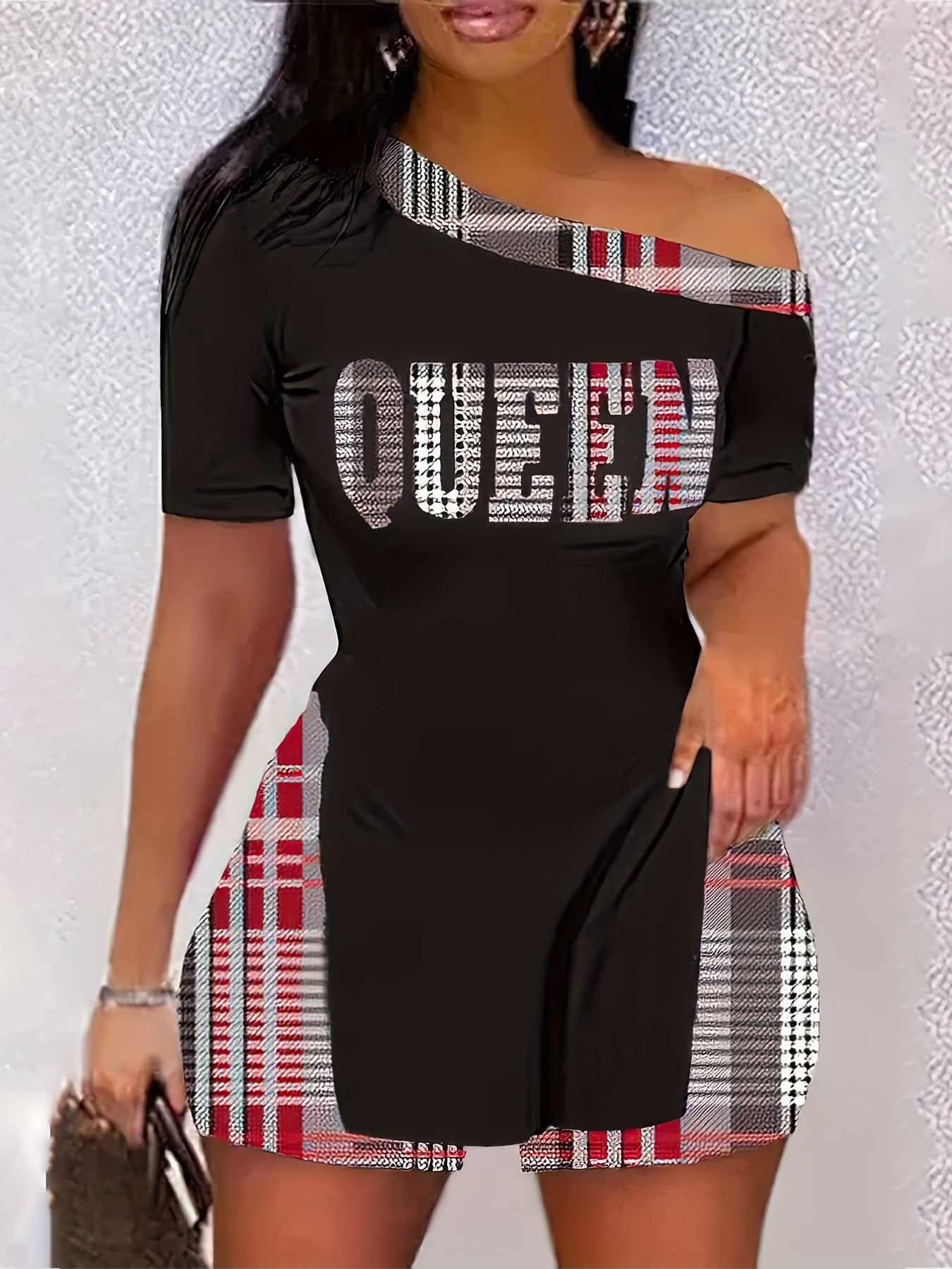Geometric Print Two Piece Set Short Sleeve Split T-shirt & High Waist Shorts