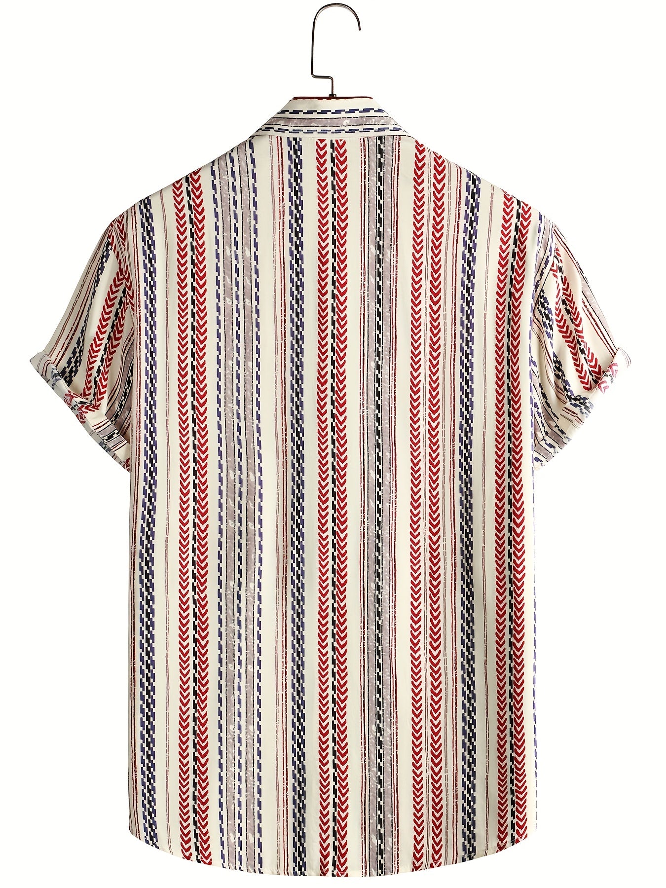 Men's Vintage Lapel Shirt Button Up Short Sleeve with Stripes & Graphics