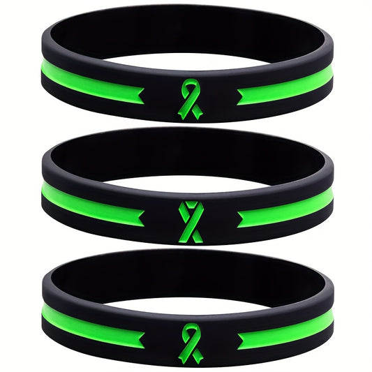 Green Awareness Ribbon Thin Line Rubber Bracelet Silicone Wristband