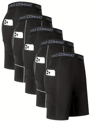5 Men's Cycling Compression Shorts Pocket Stretch Bike