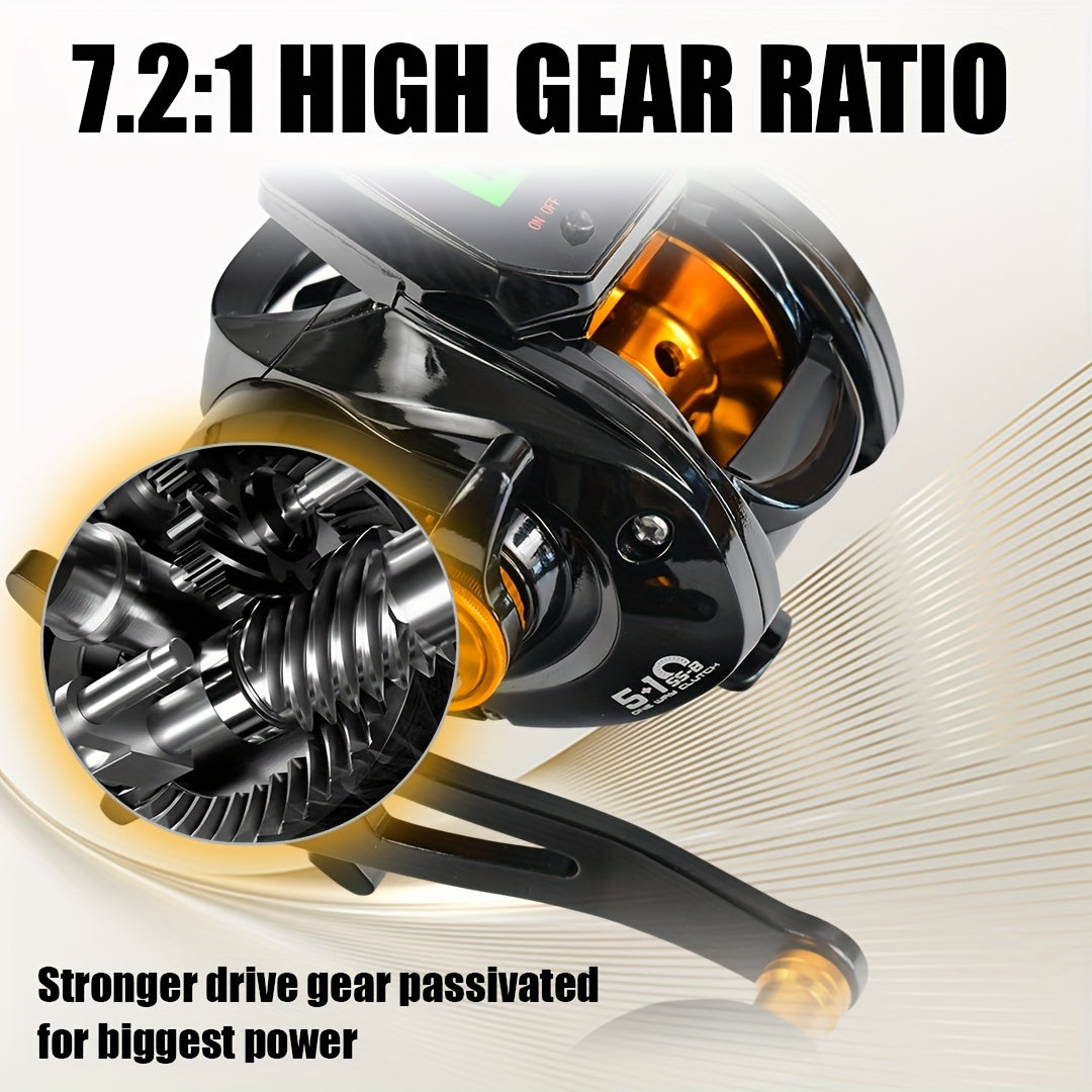 HD Display Fishing Reel 7.2:1 Gear Ratio Magnetic Brake System