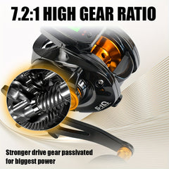 HD Display Fishing Reel 7.2:1 Gear Ratio Magnetic Brake System