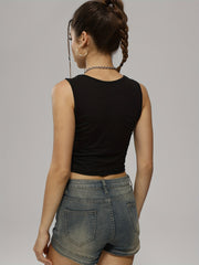 Butterfly Print Sleeveless Crop Top