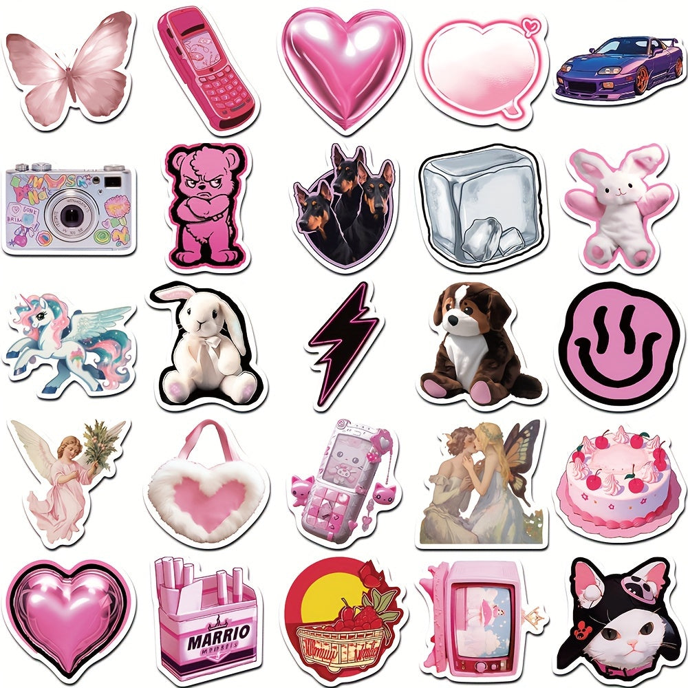 50pcs Pink Sweetheart Waterproof Stickers for Luggage Guitar