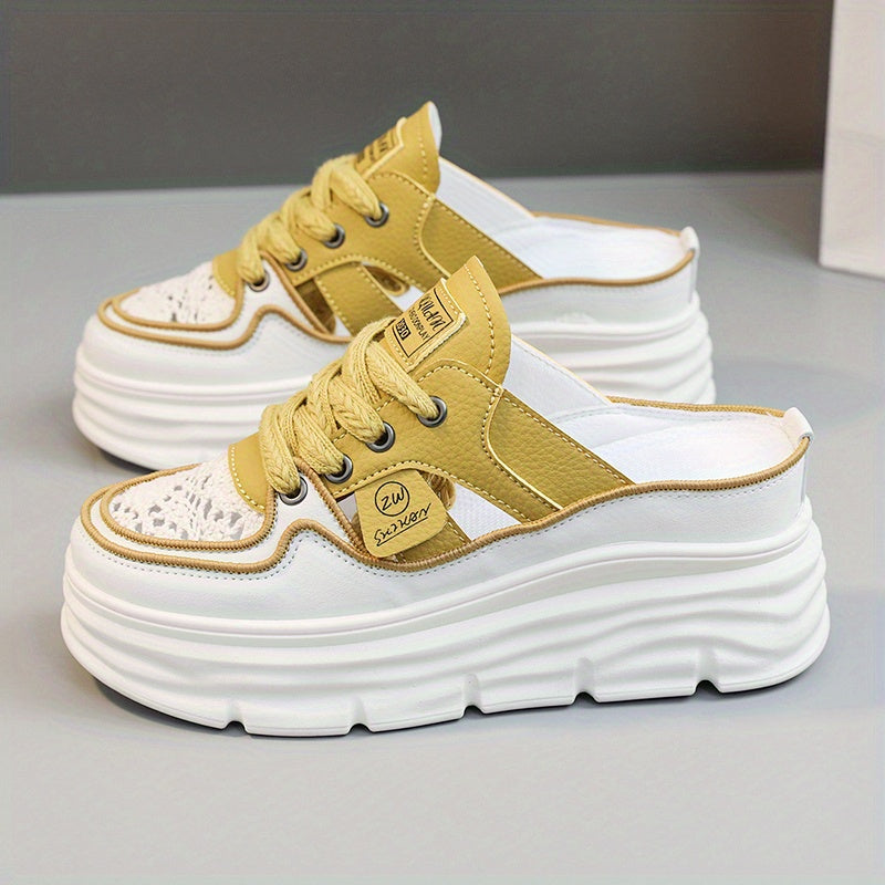 Women's Breathable Platform Mule Sneakers Lace Up Shoes