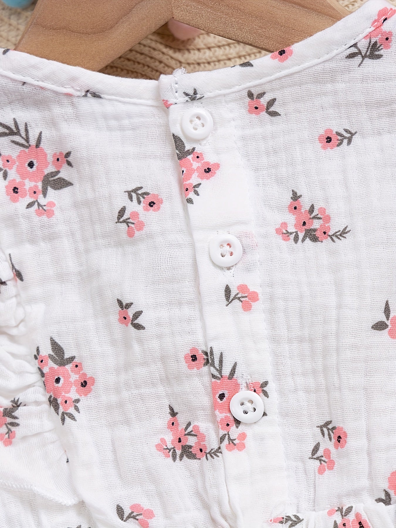Cotton Bow Flutter Sleeve Floral Baby Dress