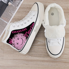 Graffiti Face Print Plush Lined Sneakers