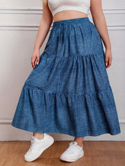  Casual Skirt Women's Plus Denim Print Drawstring Elastic High Rise