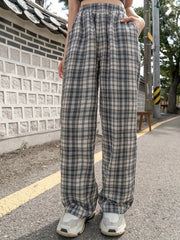 Women's Plus Plaid Wide Leg Trousers With Pockets