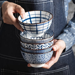 4pcs Underglaze Ceramic Rice Bowls Set 11.43 cm Small Soup Bowl