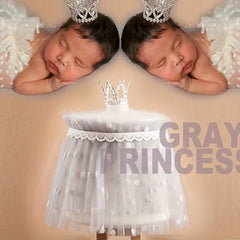 2pcs Gray Crown & Pink Lace Skirt Set for Newborn Photography Props