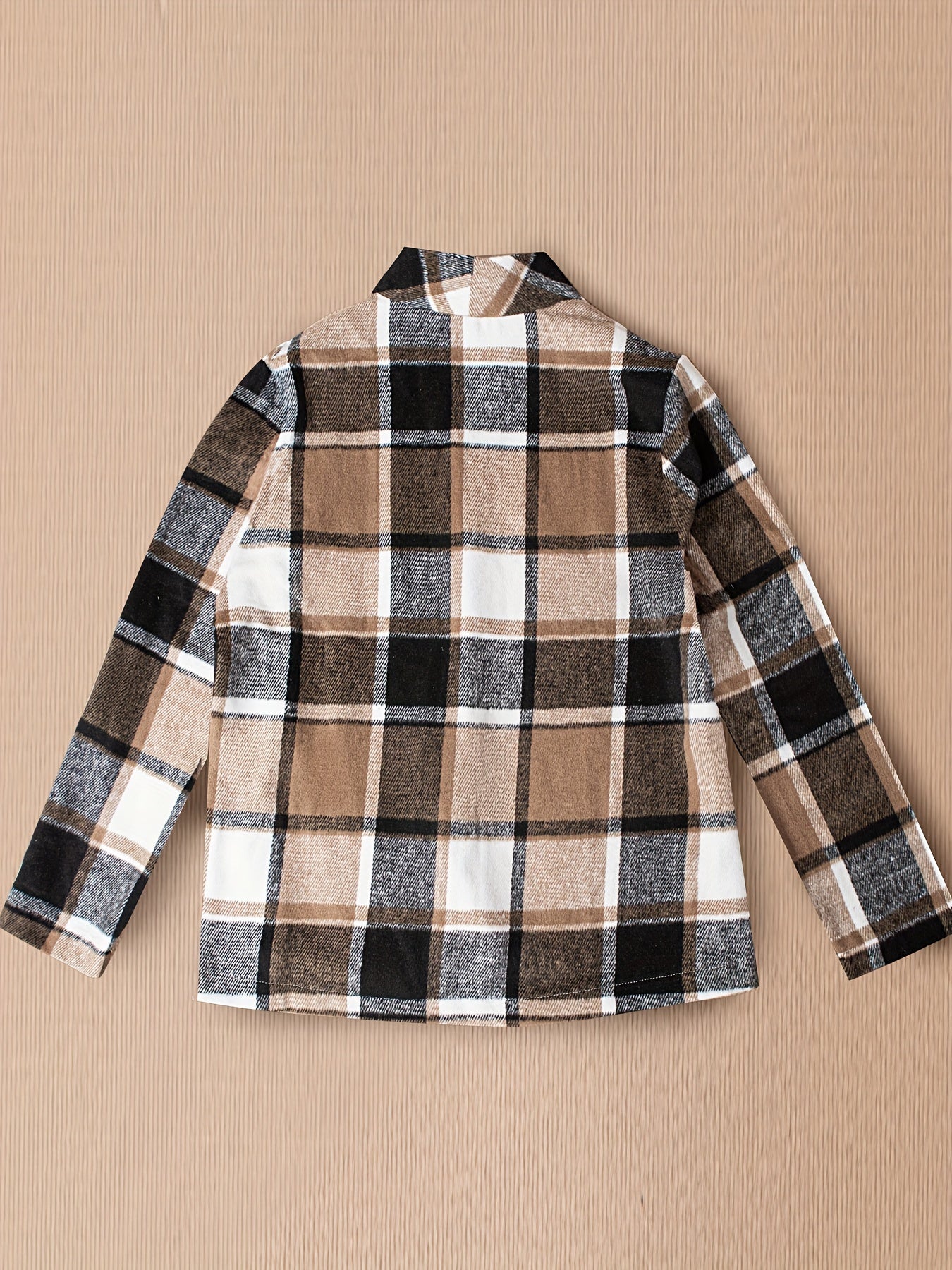  Plaid Print Long Sleeve Collar Blazer