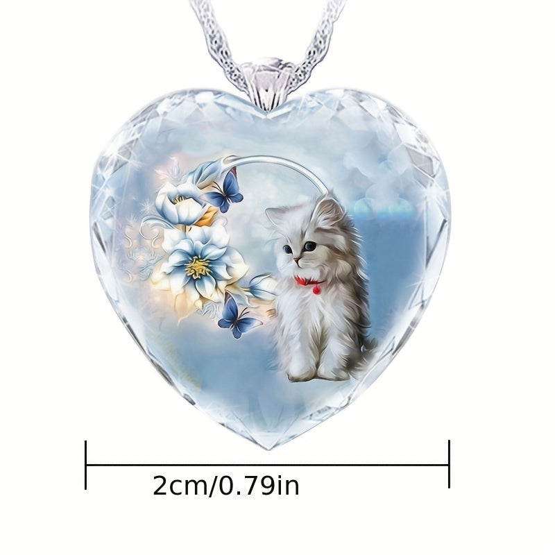 Heart Shaped Cat Pendant Necklace Gift For Girls