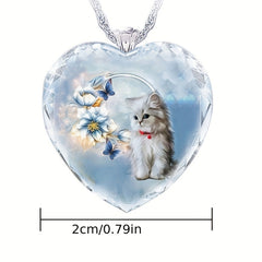 Heart Shaped Cat Pendant Necklace Gift For Girls